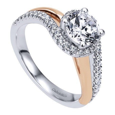 DIAMOND ENGAGEMENT RINGS - 14k Two-Tone Gold 1.30cttw Bypass Style Rose And White Gold Round Diamond Engagement Ring