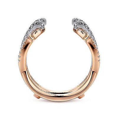 DIAMOND ENGAGEMENT RINGS - 14K White And Rose Gold .55cttw French Pave Criss-Cross Diamond Ring Enhancer