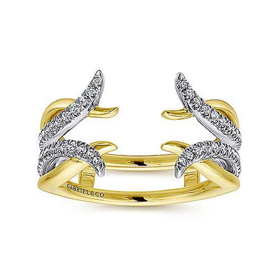 DIAMOND ENGAGEMENT RINGS - 14K White And Yellow Gold .29cttw French Pave Set Diamond Ring Enhancer