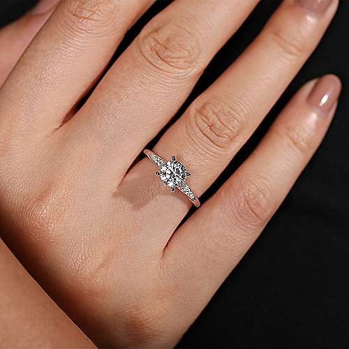 Milgrain Round Diamond Ring .08 Cttw 14K White Gold  370A
