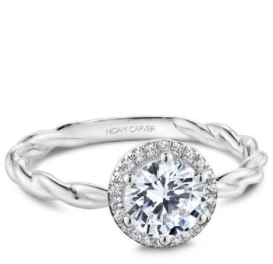 DIAMOND ENGAGEMENT RINGS - 14K White Gold .09cttw Halo Traditional Diamond Engagement Ring