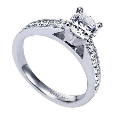 DIAMOND ENGAGEMENT RINGS - 14K White Gold 1.00cttw Classic Bead Set Round Diamond Engagement Ring
