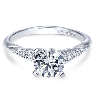 DIAMOND ENGAGEMENT RINGS - 14K White Gold 1.08cttw Classic Milgrain Round Diamond Engagement Ring