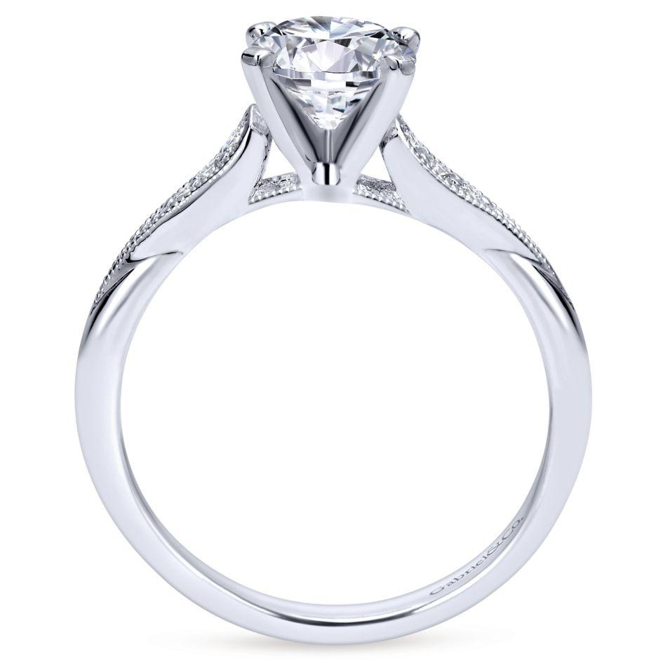 DIAMOND ENGAGEMENT RINGS - 14K White Gold 1.08cttw Classic Milgrain Round Diamond Engagement Ring