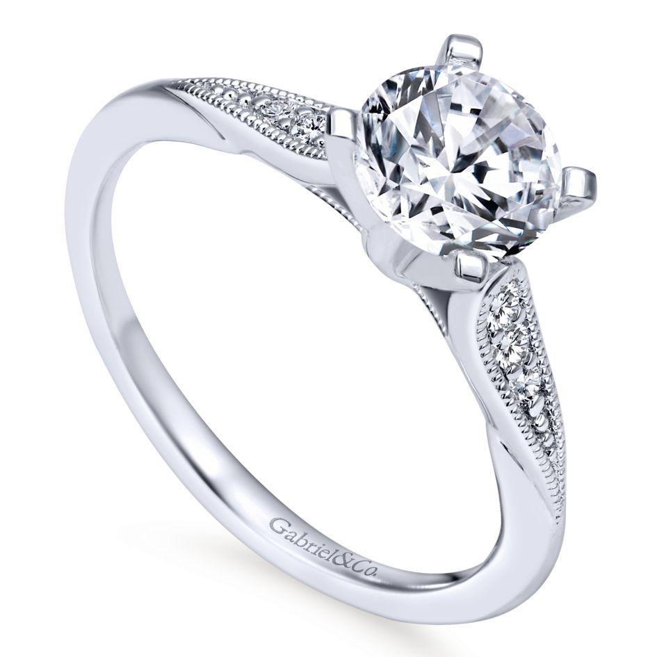 DIAMOND ENGAGEMENT RINGS - 14K White Gold 1.08cttw Classic Milgrain Round Diamond Engagement Ring