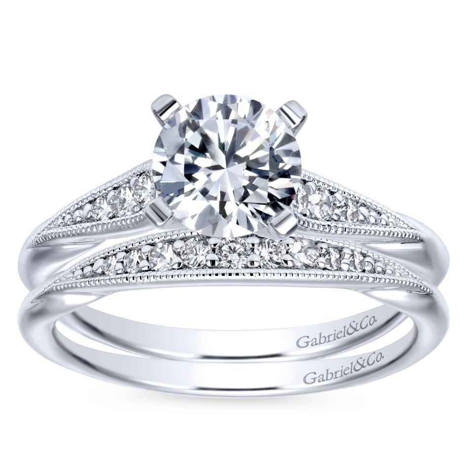 DIAMOND ENGAGEMENT RINGS - 14K White Gold 1.08cttw Classic Milgrain Round Diamond Engagement Ring