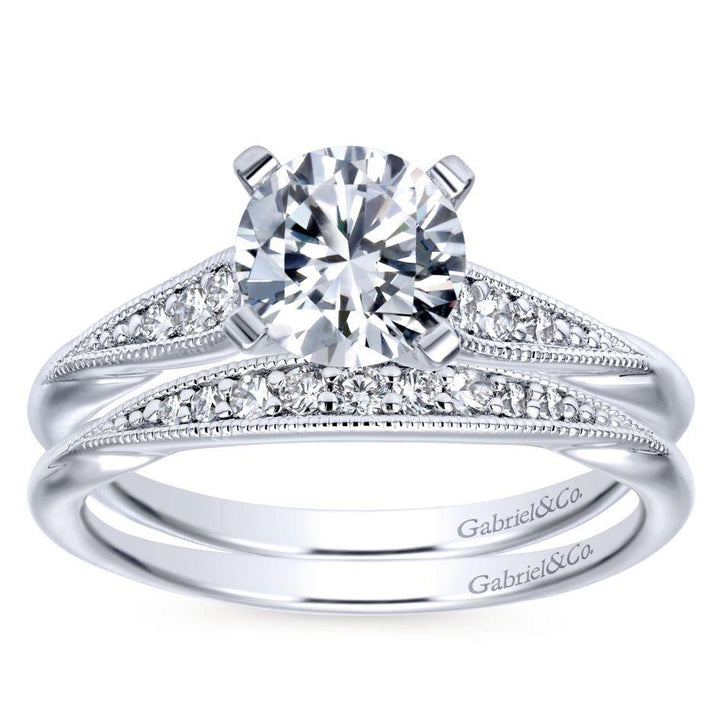 DIAMOND ENGAGEMENT RINGS - 14K White Gold 1.08cttw Classic Milgrain Round Diamond Engagement Ring