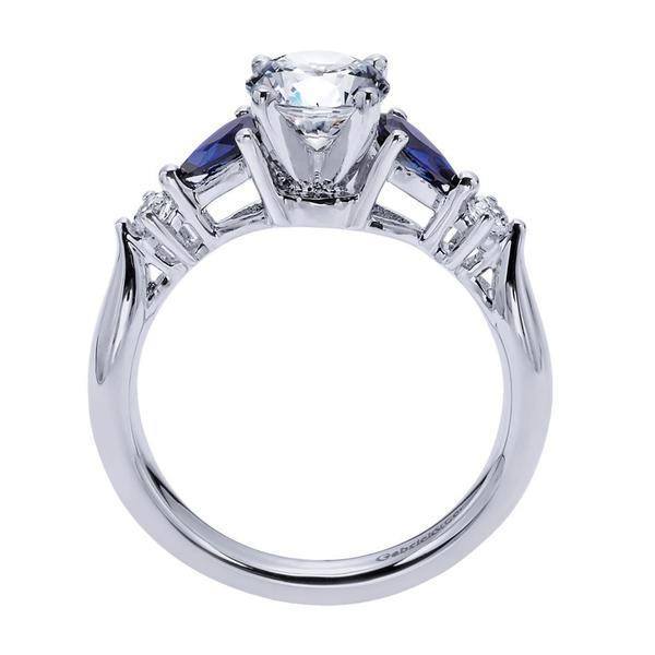 DIAMOND ENGAGEMENT RINGS - 14K White Gold 1.10cttw Pear Shaped Blue Sapphire And Diamond Engagement Ring