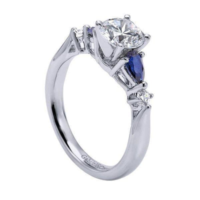 DIAMOND ENGAGEMENT RINGS - 14K White Gold 1.10cttw Pear Shaped Blue Sapphire And Diamond Engagement Ring