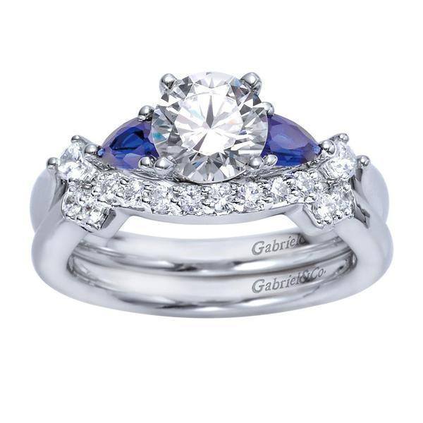 DIAMOND ENGAGEMENT RINGS - 14K White Gold 1.10cttw Pear Shaped Blue Sapphire And Diamond Engagement Ring