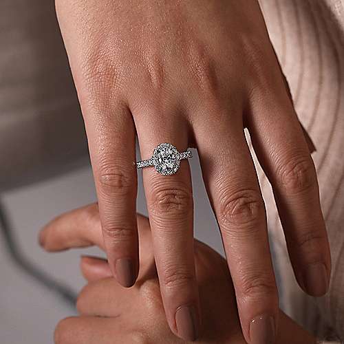 Large Oval Halo Diamond Ring 1.15 Cttw 14K White Gold  375A