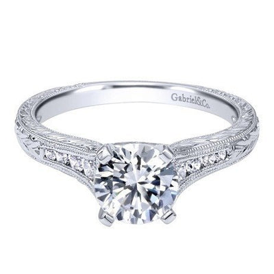 DIAMOND ENGAGEMENT RINGS - 14K White Gold 1.15cttw Vintage Style Graduated Round Diamond Engagement Ring