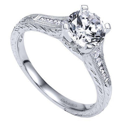 DIAMOND ENGAGEMENT RINGS - 14K White Gold 1.15cttw Vintage Style Graduated Round Diamond Engagement Ring