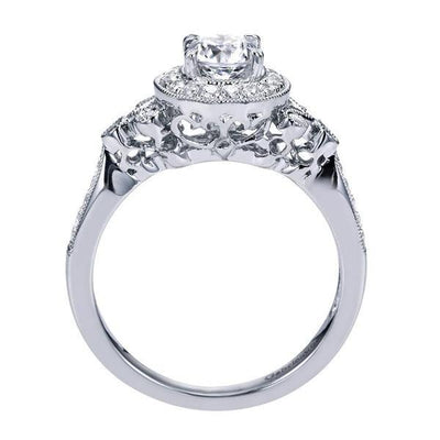 Vintage Round Halo Diamond Ring 1.18 Cttw 14K White Gold