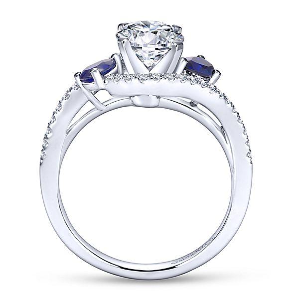 DIAMOND ENGAGEMENT RINGS - 14K White Gold 1.20cttw Bypass Style Round Diamond Engagement Ring With Side Sapphires