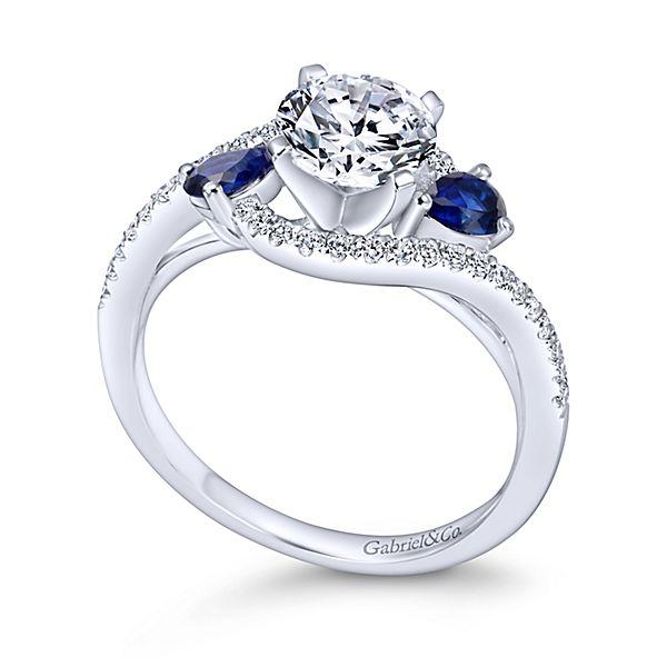 DIAMOND ENGAGEMENT RINGS - 14K White Gold 1.20cttw Bypass Style Round Diamond Engagement Ring With Side Sapphires