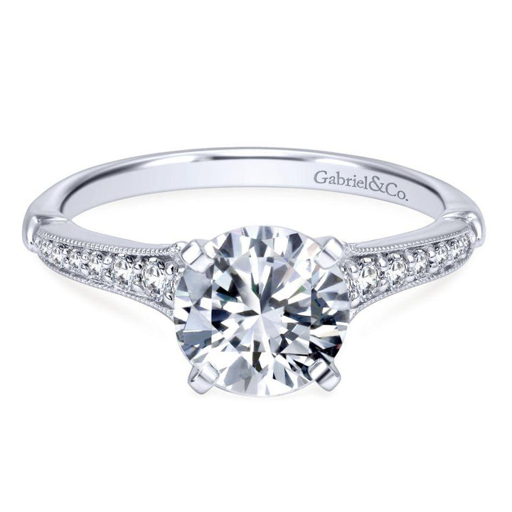 DIAMOND ENGAGEMENT RINGS - 14K White Gold 1.20cttw Pointed Vintage Shank Round Diamond Engagement Ring