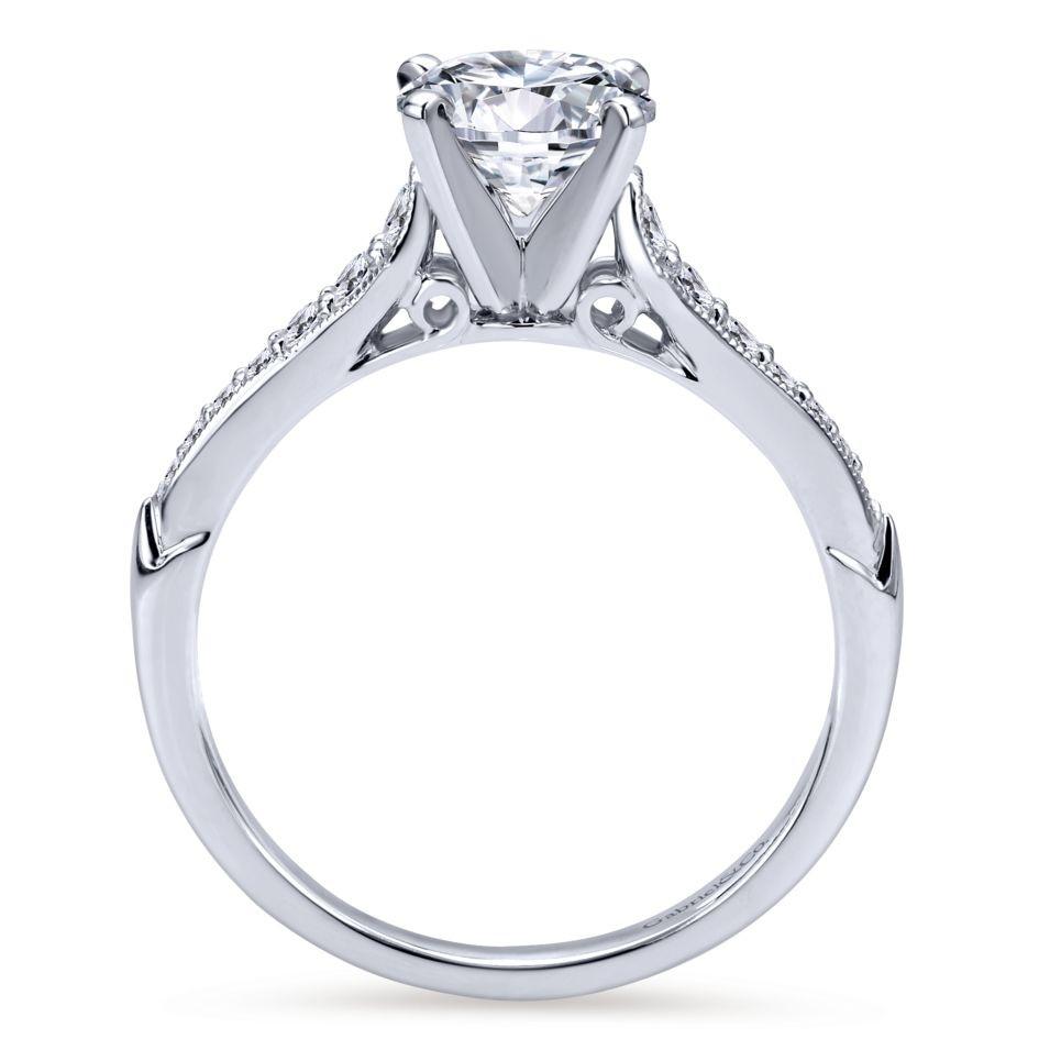 DIAMOND ENGAGEMENT RINGS - 14K White Gold 1.20cttw Pointed Vintage Shank Round Diamond Engagement Ring