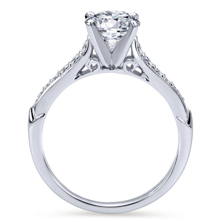 DIAMOND ENGAGEMENT RINGS - 14K White Gold 1.20cttw Pointed Vintage Shank Round Diamond Engagement Ring