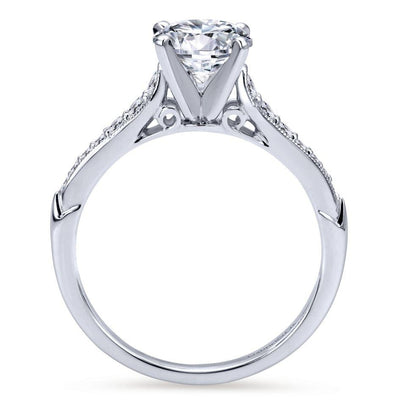 DIAMOND ENGAGEMENT RINGS - 14K White Gold 1.20cttw Pointed Vintage Shank Round Diamond Engagement Ring
