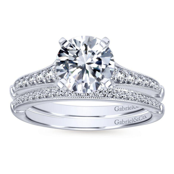 DIAMOND ENGAGEMENT RINGS - 14K White Gold 1.20cttw Pointed Vintage Shank Round Diamond Engagement Ring