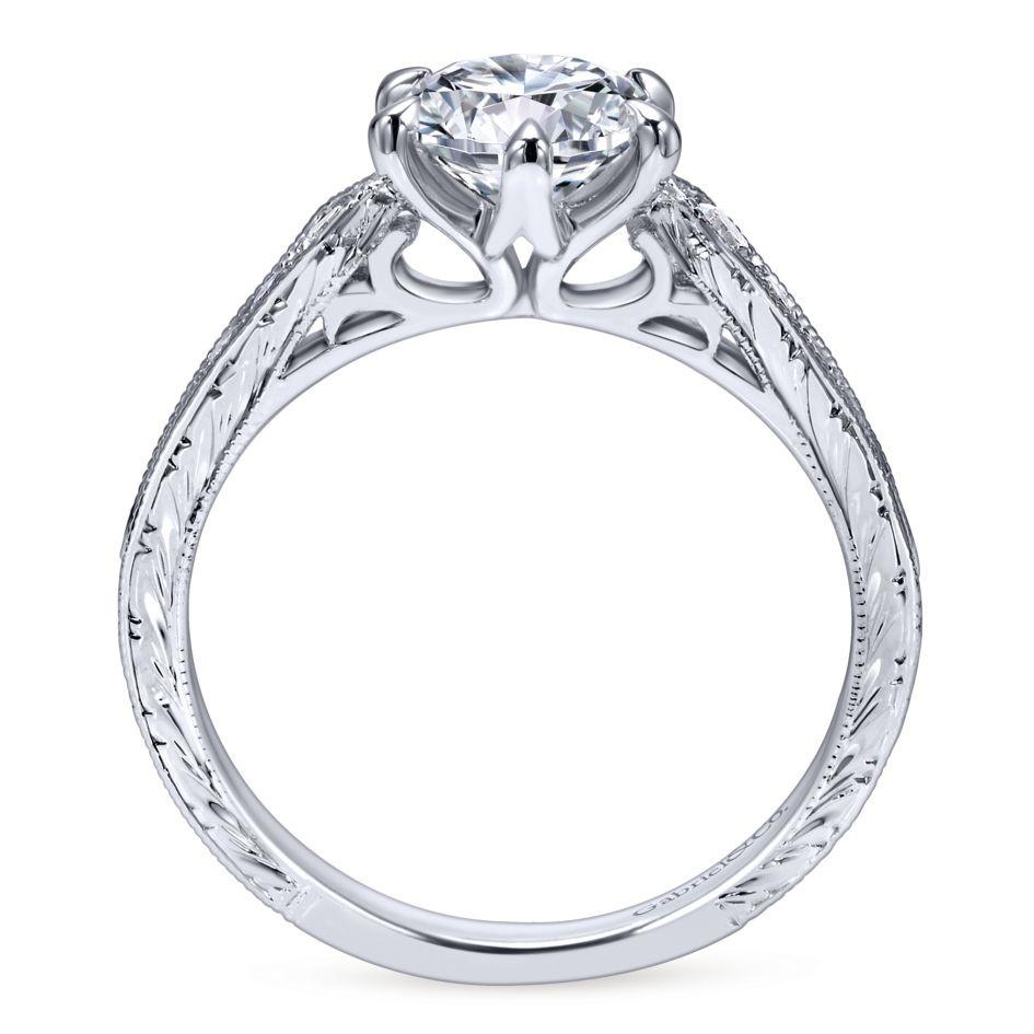 DIAMOND ENGAGEMENT RINGS - 14K White Gold 1.22cttw Pointed Vintage Shank Round Diamond Engagement Ring