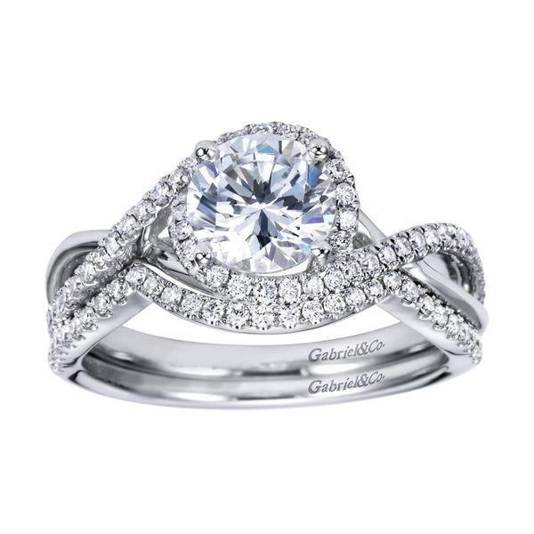 DIAMOND ENGAGEMENT RINGS - 14k White Gold 1.24cttw Criss-Crossed Round Diamond Engagement Ring