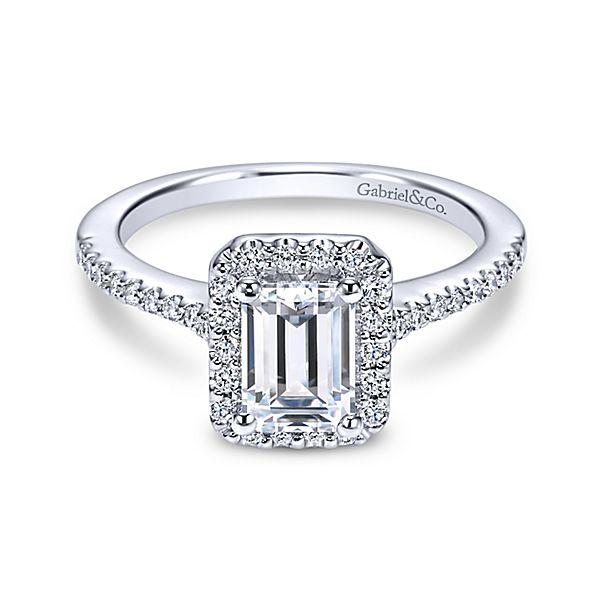 DIAMOND ENGAGEMENT RINGS - 14K White Gold 1.28cttw Emerald Cut Halo Diamond Engagement Ring