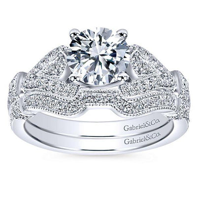 DIAMOND ENGAGEMENT RINGS - 14K White Gold 1.28cttw Vintage Pave Diamond Engagement Ring