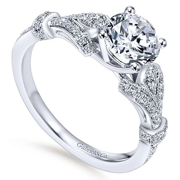 DIAMOND ENGAGEMENT RINGS - 14K White Gold 1.28cttw Vintage Pave Diamond Engagement Ring