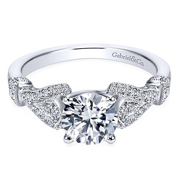 DIAMOND ENGAGEMENT RINGS - 14K White Gold 1.28cttw Vintage Pave Diamond Engagement Ring