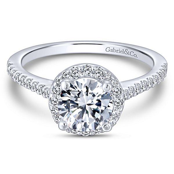 DIAMOND ENGAGEMENT RINGS - 14K White Gold 1.29cttw Classic Pave Halo Round Diamond Engagement Ring