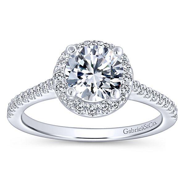 DIAMOND ENGAGEMENT RINGS - 14K White Gold 1.29cttw Classic Pave Halo Round Diamond Engagement Ring