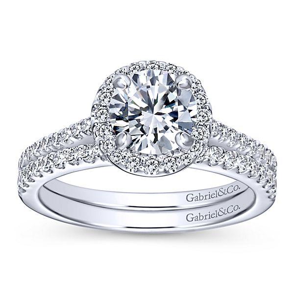 DIAMOND ENGAGEMENT RINGS - 14K White Gold 1.29cttw Classic Pave Halo Round Diamond Engagement Ring