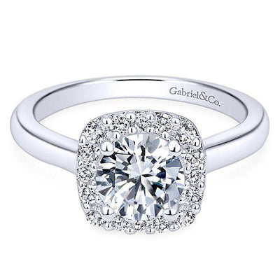 DIAMOND ENGAGEMENT RINGS - 14K White Gold 1.30cttw Cushion Shaped Halo Diamond Engagement Ring With Polished Shank