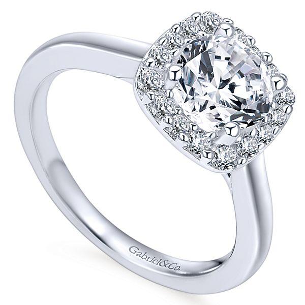 DIAMOND ENGAGEMENT RINGS - 14K White Gold 1.30cttw Cushion Shaped Halo Diamond Engagement Ring With Polished Shank