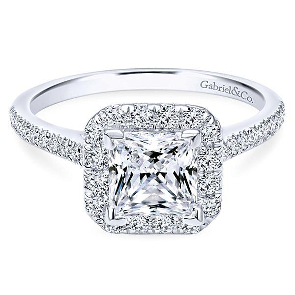 DIAMOND ENGAGEMENT RINGS - 14K White Gold 1.37cttw Cushion Shaped Halo Diamond Engagement Ring With Princess Center