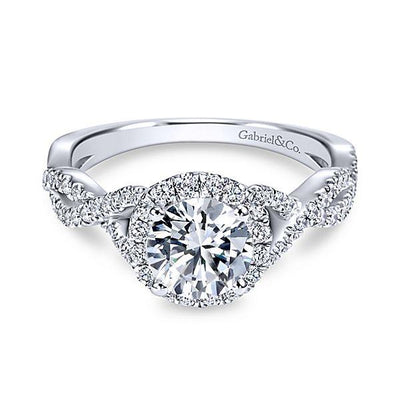 DIAMOND ENGAGEMENT RINGS - 14K White Gold 1.42cttw Crossover Halo Diamond Engagement Ring