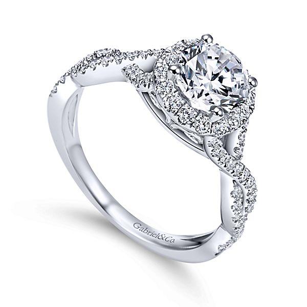 DIAMOND ENGAGEMENT RINGS - 14K White Gold 1.42cttw Crossover Halo Diamond Engagement Ring