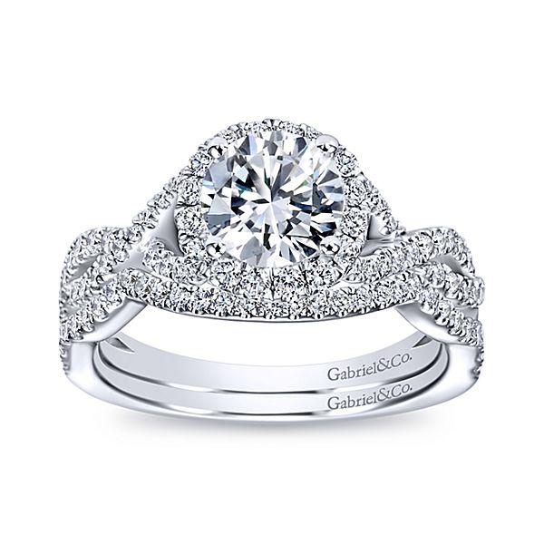 DIAMOND ENGAGEMENT RINGS - 14K White Gold 1.42cttw Crossover Halo Diamond Engagement Ring