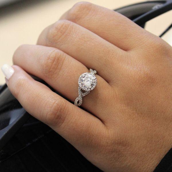 DIAMOND ENGAGEMENT RINGS - 14K White Gold 1.42cttw Crossover Halo Diamond Engagement Ring