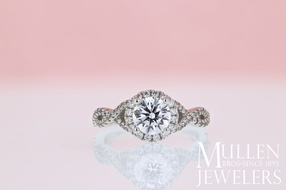 DIAMOND ENGAGEMENT RINGS - 14K White Gold 1.42cttw Crossover Halo Diamond Engagement Ring