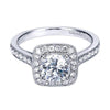 DIAMOND ENGAGEMENT RINGS - 14K White Gold 1.48cttw Bead Set Cushion Shaped Halo Round Diamond Engagement Ring