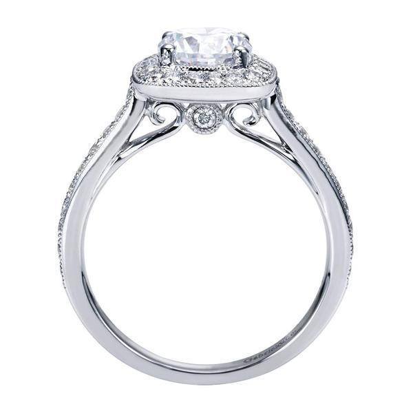 DIAMOND ENGAGEMENT RINGS - 14K White Gold 1.48cttw Bead Set Cushion Shaped Halo Round Diamond Engagement Ring