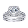 DIAMOND ENGAGEMENT RINGS - 14K White Gold 1.48cttw Bead Set Cushion Shaped Halo Round Diamond Engagement Ring
