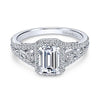 DIAMOND ENGAGEMENT RINGS - 14K White Gold 1.49cttw Vintage Inspired Emerald Cut Halo Diamond Engagement Ring