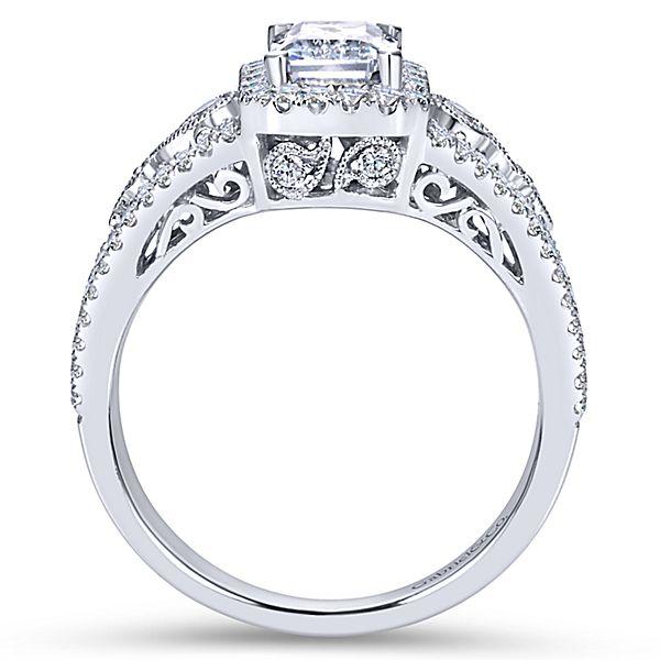 DIAMOND ENGAGEMENT RINGS - 14K White Gold 1.49cttw Vintage Inspired Emerald Cut Halo Diamond Engagement Ring