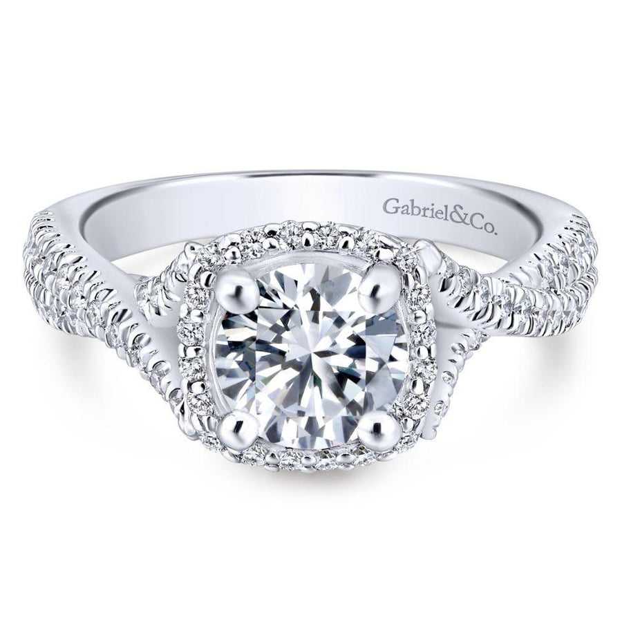 DIAMOND ENGAGEMENT RINGS - 14K White Gold 1.54cttw Crossover Double Shank With Halo Round Diamond Engagement Ring