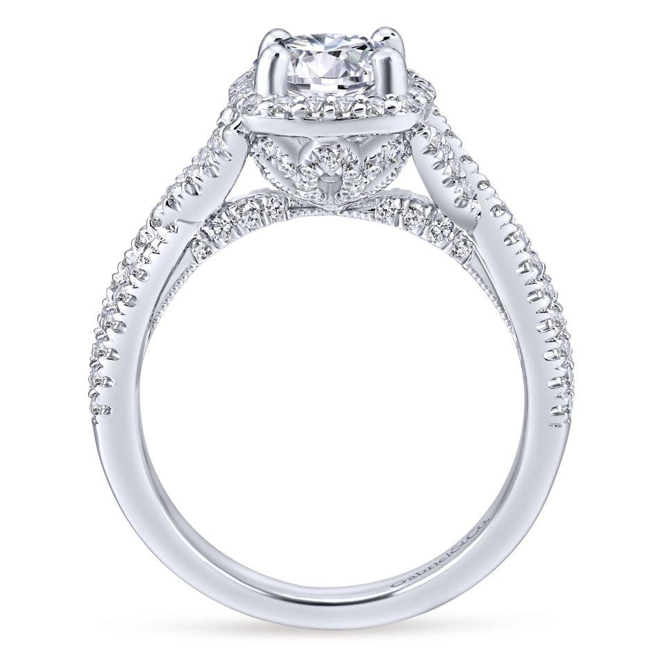 DIAMOND ENGAGEMENT RINGS - 14K White Gold 1.54cttw Crossover Double Shank With Halo Round Diamond Engagement Ring