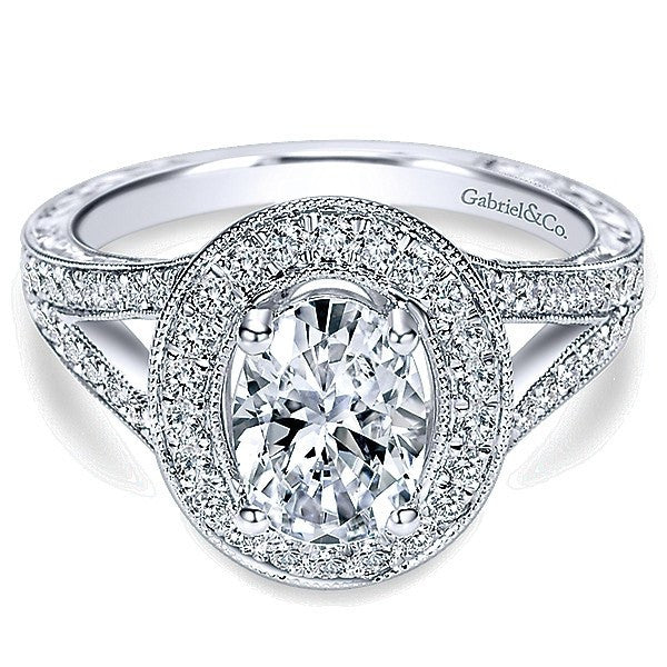 DIAMOND ENGAGEMENT RINGS - 14K White Gold 1.55cttw Classic Oval Halo Split Shank Diamond Engagement Ring
